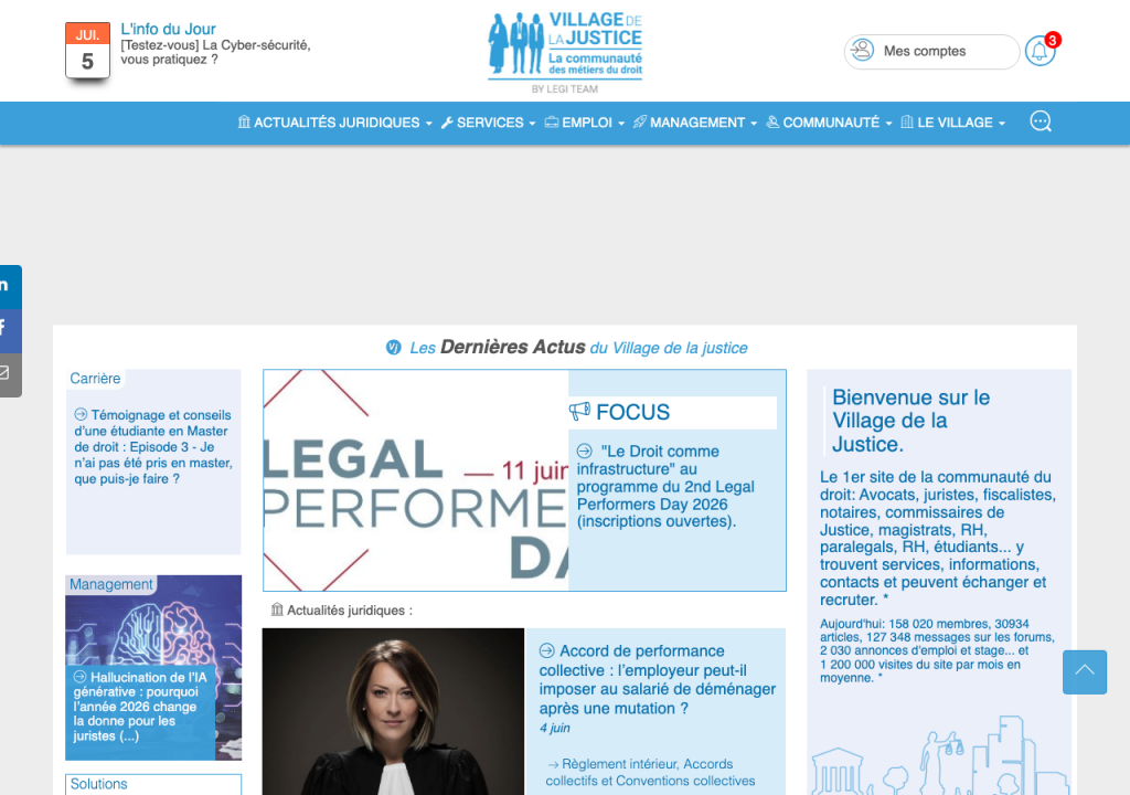 Capture d'écran du site villagedelajustice.com